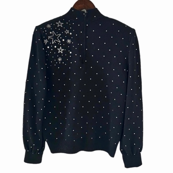 St. John Evening Black Long Sleeve Knit Sweater with Silver Stars Size Small - Picture 4 of 8